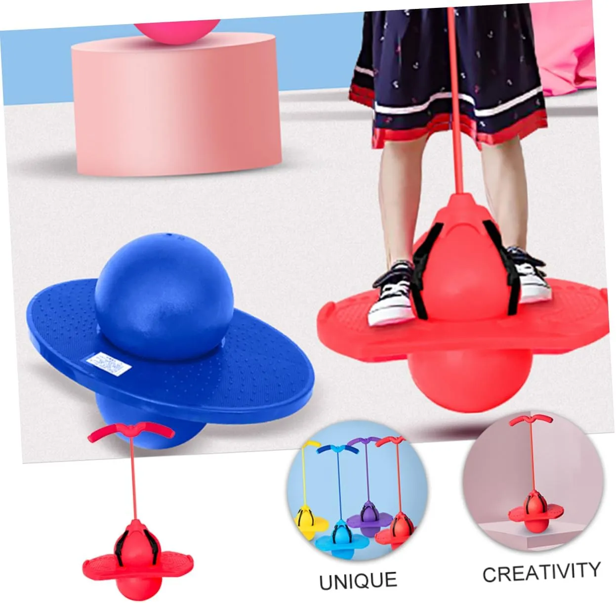 1 Boys and Girls Balance Beam Bounce Ball Hopping Toy with Ball Handle for Outdoor Indoor Fun