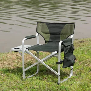 1-Piece Padded Folding Outdoor Chair with Side Table & Storage, Green