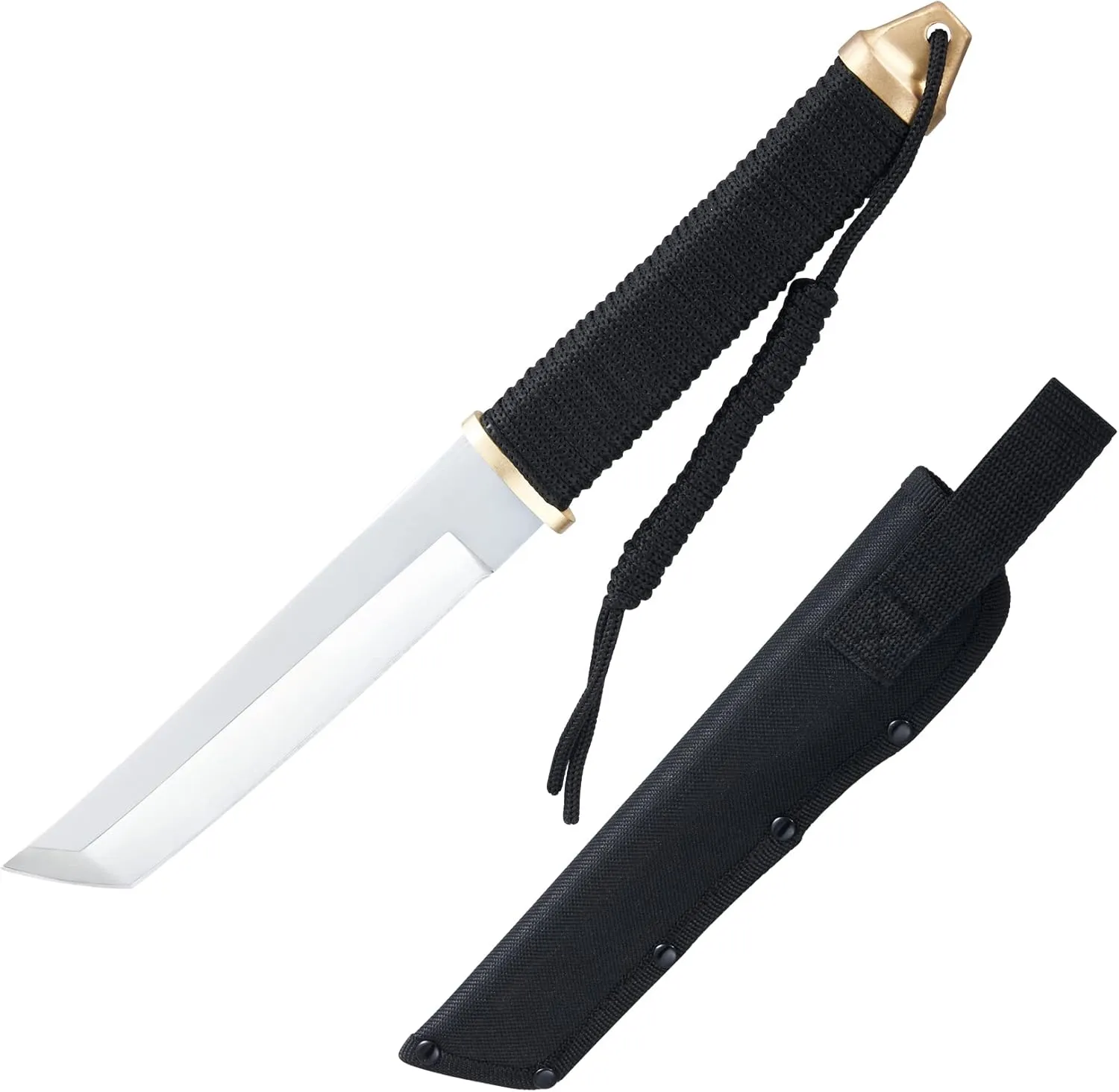 11.5" Japanese Fixed Blade Tactical Knives with Sheath, Stainless Steel Silver Survival Hunting Bushcraft Full Tang Tanto Blade Knife with Paracord Handle for Camping, Adventure, EDC, C101SL