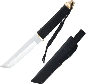 11.5" Japanese Fixed Blade Tactical Knives with Sheath, Stainless Steel Silver Survival Hunting Bushcraft Full Tang Tanto Blade Knife with Paracord Handle for Camping, Adventure, EDC, C101SL