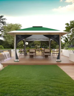 12' x 12' Outdoor Gazebo, Heavy Duty Double Roof Patio Gazebo with Netting and Curtains, Outdoor Patio Canopy for Deck Backyard Garden Lawns, Dark Green & Gray