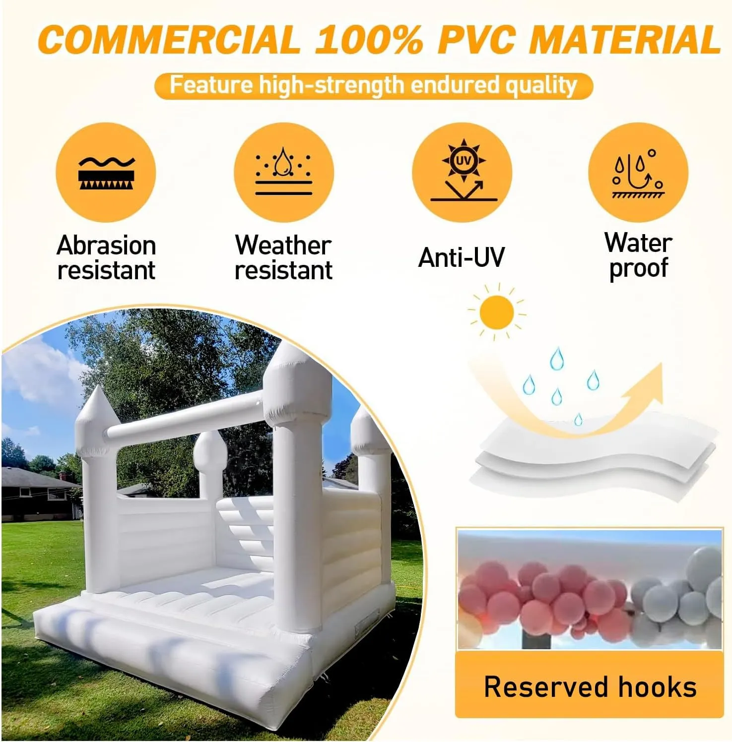 13ft White Inflatable Bounce House for Adults Kids, Large Commercial Grade PVC Bouncy Castle Jumping Bed with Air Blower Party Wedding