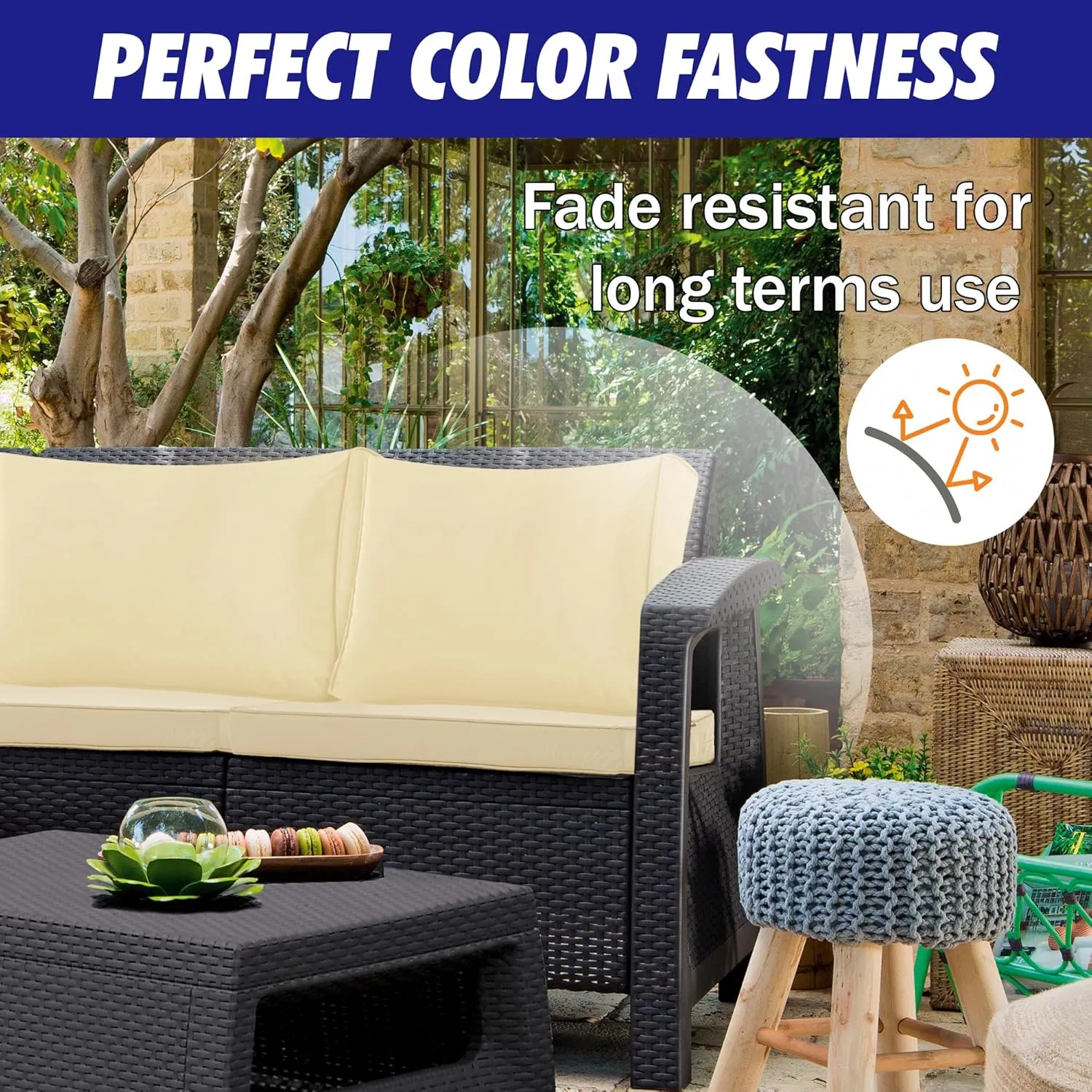 14 Pack Patio Cushion Covers Set Outdoor Cushion and Pillow Replacement for 7 Pieces 6 Seater Funiture Conversation Set Sectional Waterproof Patio Cushion Slipcovers Set Biege COVERS ONLY