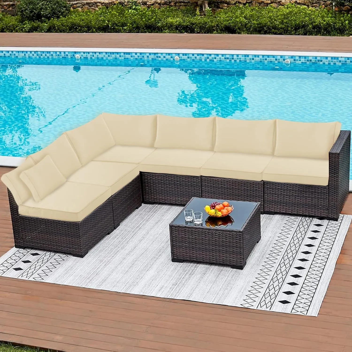 14 Pack Patio Cushion Covers Set Outdoor Cushion and Pillow Replacement for 7 Pieces 6 Seater Funiture Conversation Set Sectional Waterproof Patio Cushion Slipcovers Set Biege COVERS ONLY
