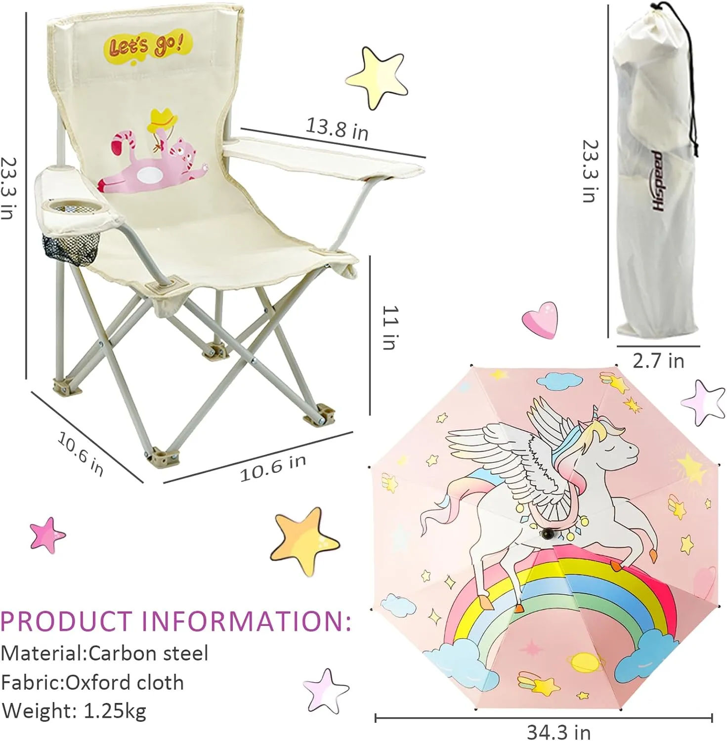 2 Pack Kids Camping Chair - Kids Beach Chair with Umbrella - Foldable Storage Cup Holder Durable, wear-Resistant, Non-Slip, Lightweight Design for Beach, Patio, Outdoors, Lawn (Pink Blue)