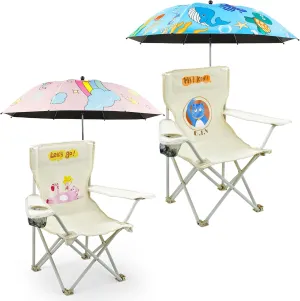 2 Pack Kids Camping Chair - Kids Beach Chair with Umbrella - Foldable Storage Cup Holder Durable, wear-Resistant, Non-Slip, Lightweight Design for Beach, Patio, Outdoors, Lawn (Pink Blue)