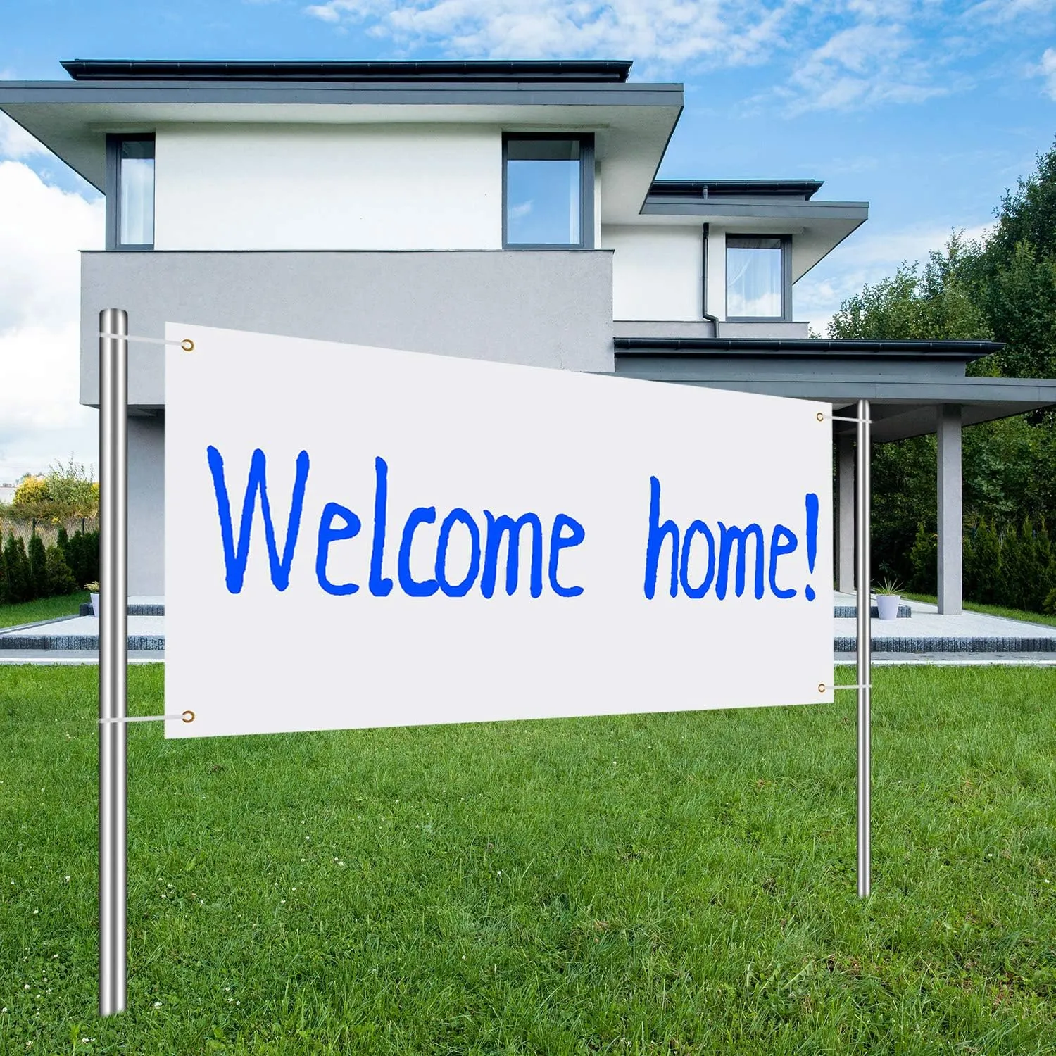 2 Pieces Large Banners Signs Polyester Oxford Cloth Sublimation Banner with Rope for Indoor Wall Outdoor Easy Hang Sign DIY Banner Sign for Business Office Supply (White,2 x 4 Feet)