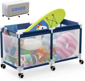 249 Gallon Large Pool Storage Bin with Cover, Heavy Duty Swimming Equipments, Mesh Rolling Pool Float Holder, Pool Storage Organizer for Noodles, Toys, Floats & Balls