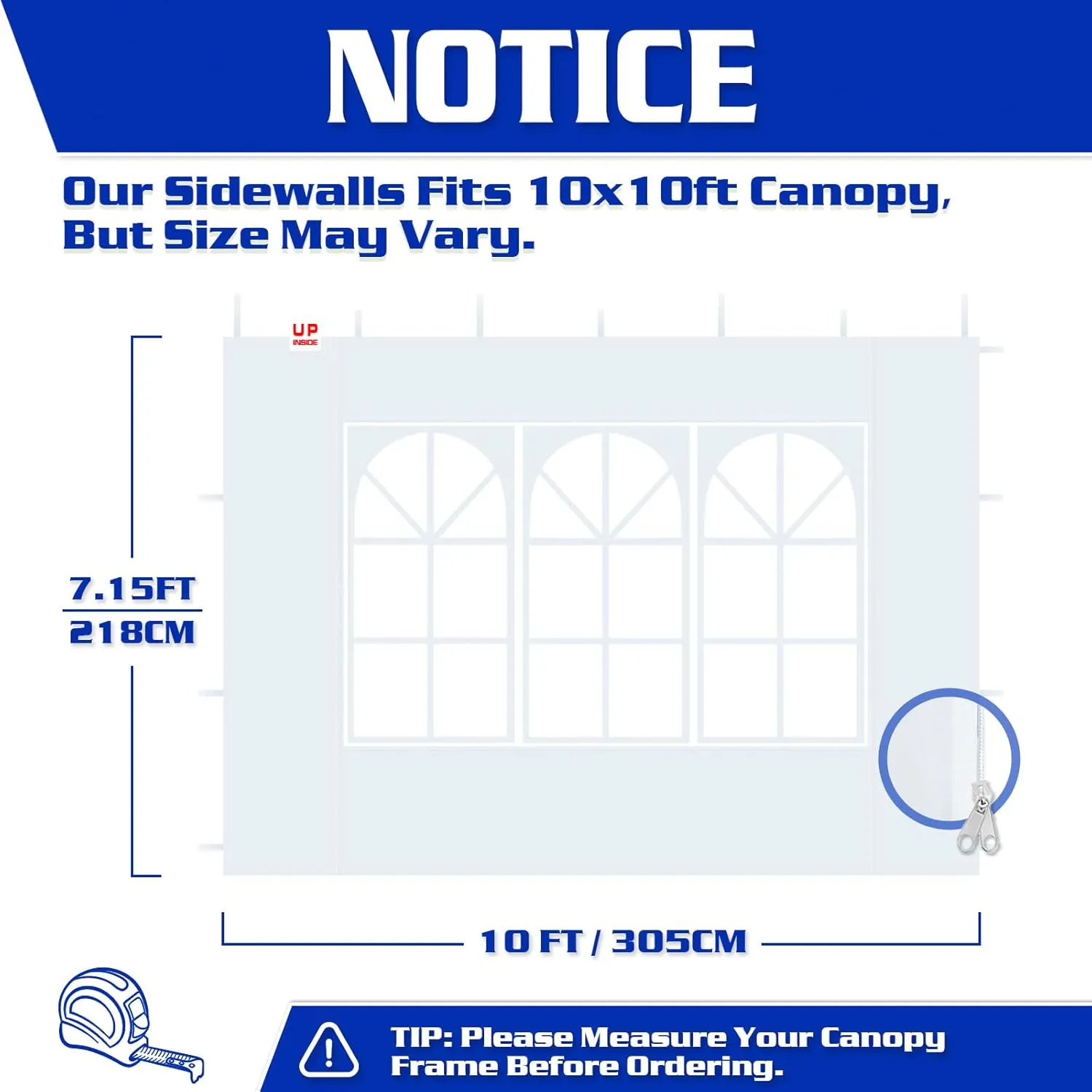 2Pcs Instant Canopy Tent Sidewalls for 10x10 Pop-Up Canopy, Garden Gazebo, 210D Oxford Fabric Waterproof, White (Canopy Tent NOT Included)