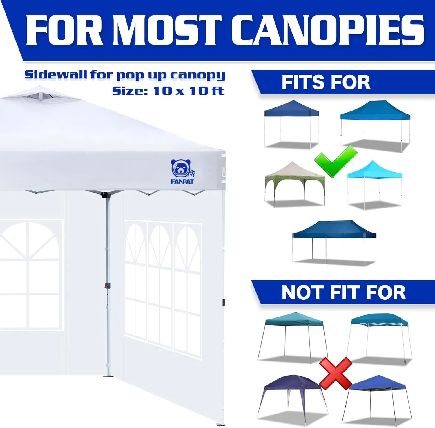 2Pcs Instant Canopy Tent Sidewalls for 10x10 Pop-Up Canopy, Garden Gazebo, 210D Oxford Fabric Waterproof, White (Canopy Tent NOT Included)