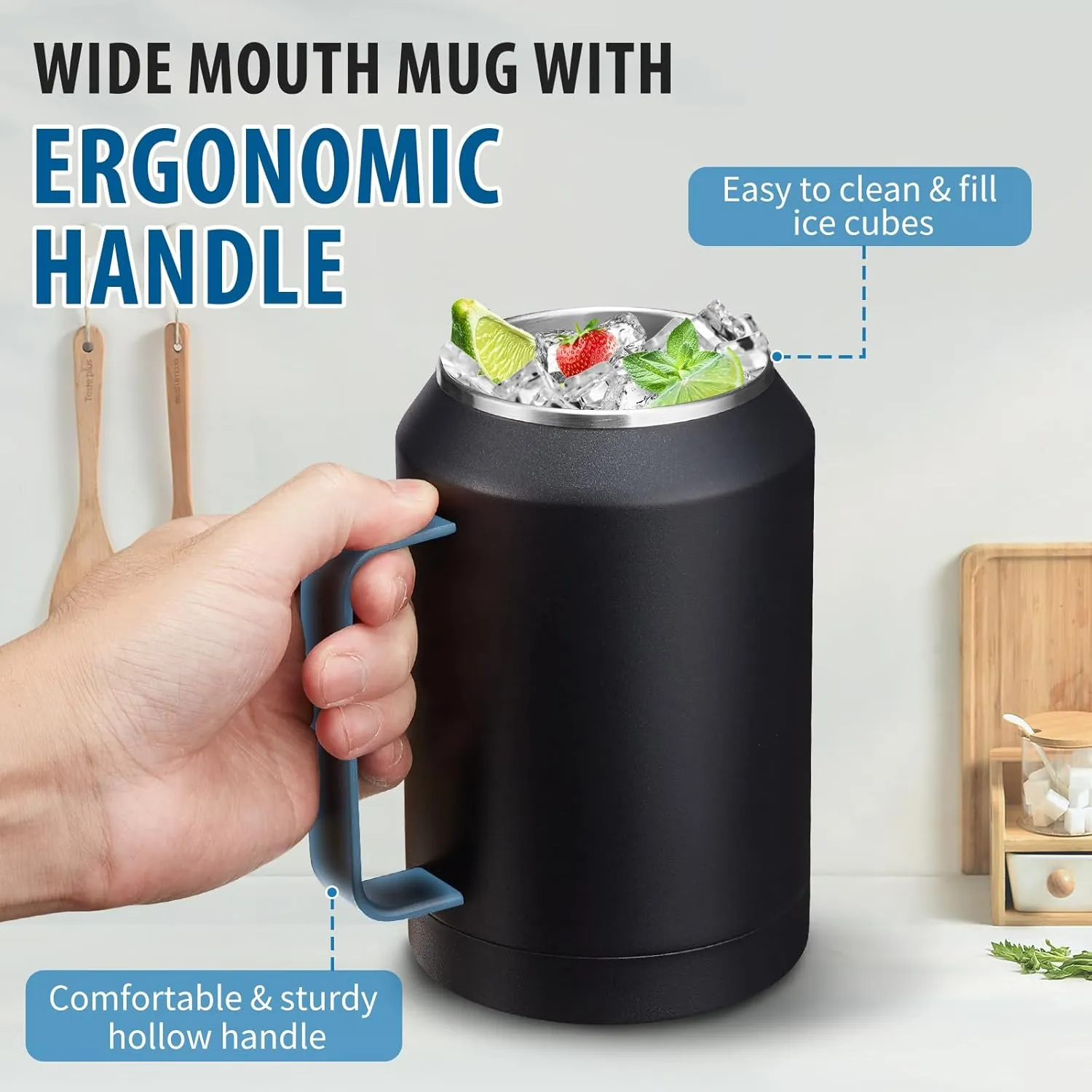 32/50oz Mug Tumbler with Handle and Straw - 32 oz Stainless Steel Wide Mouth Travel Coffee Cups w/ Lid, Reusable Home Office Work Mugs, Double Wall Vacuum Insulated Bottle Keep Cold 36 Hrs Hot 24 Hrs
