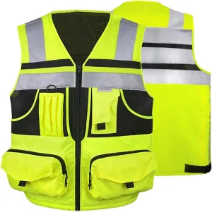 3M Reflective Stripes Safety Vest Hi-vis Yellow Knitted 10 Pockets Bright Construction Workwear Men Women M-7XL