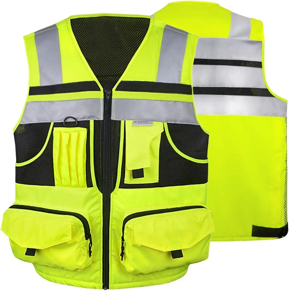 3M Reflective Stripes Safety Vest Hi-vis Yellow Knitted 10 Pockets Bright Construction Workwear Men Women M-7XL