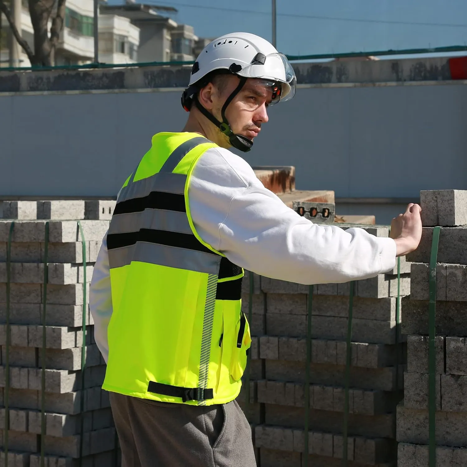 3M Reflective Stripes Safety Vest Hi-vis Yellow Knitted 10 Pockets Bright Construction Workwear Men Women M-7XL