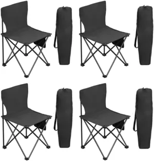 4 Pack Folding Camping Chairs with Carrying Bag, Durable Steel Frame Oxford Fabric Portable Lightweight Lawn Beach Fishing Chair Foldable Sports Chair Black