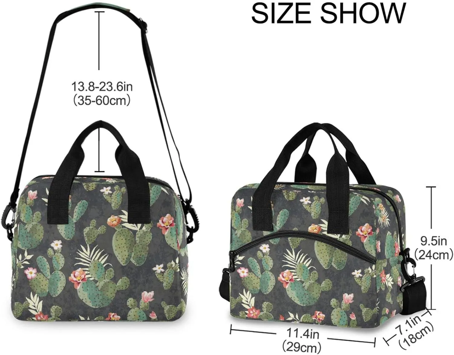 ALAZA Vintage Cactus Print Pattern with Flower Insulated Lunch Box Reusable Cooler Bags with Shoulder Strap for Women Men Adults, 19-Can (12.5L)