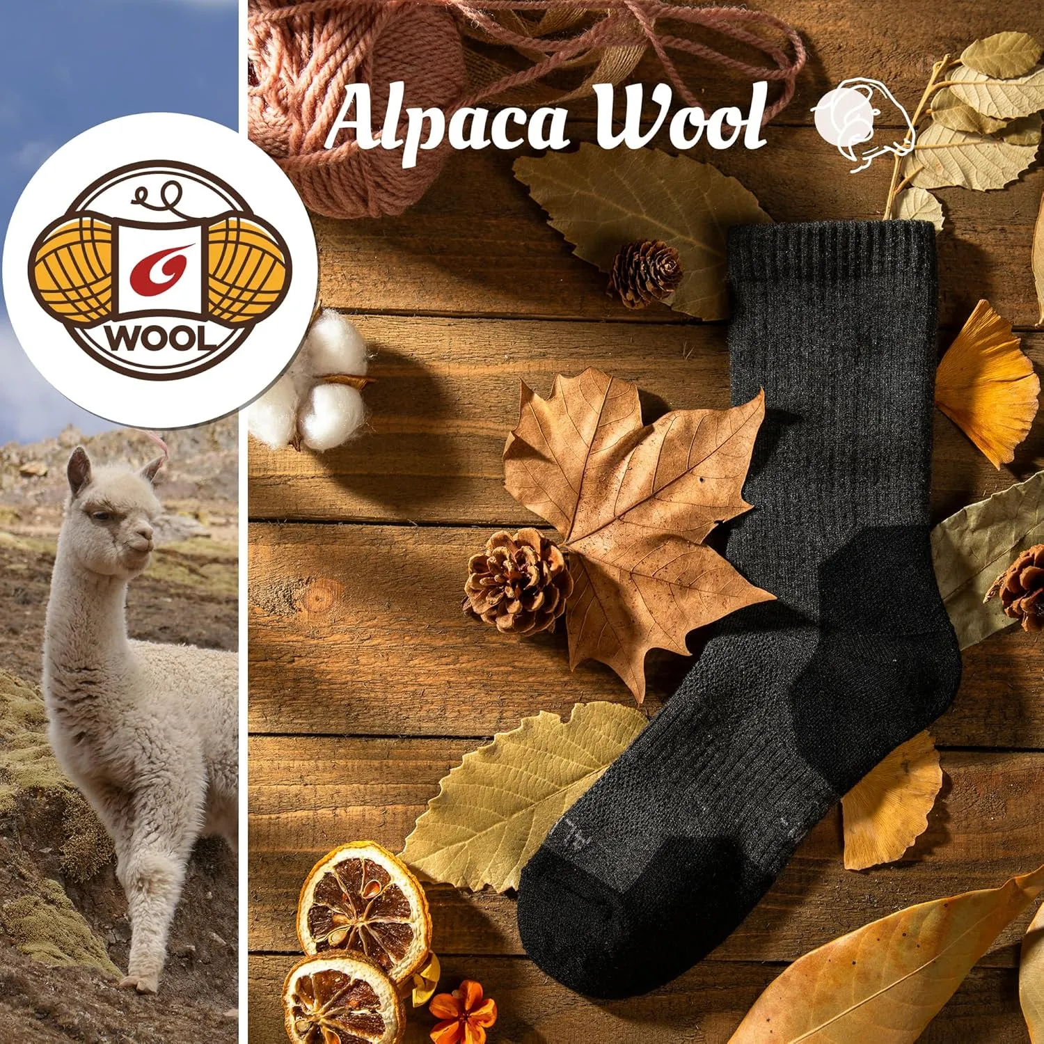 Alpaca Wool Hunting Socks 2 pairs for Men and Women,Thermal Warm Compression Padded Thick Winter Hiking Boot Socks