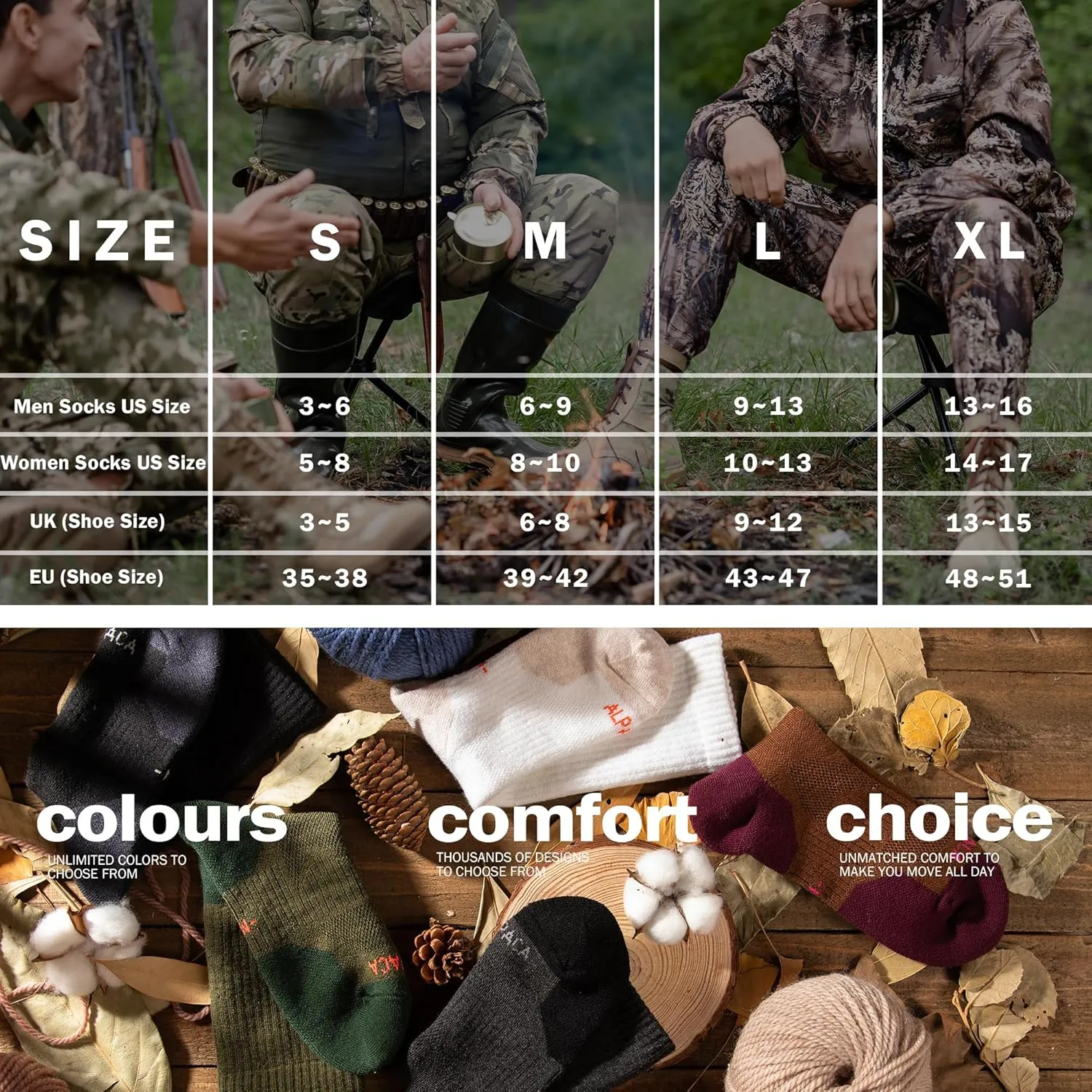 Alpaca Wool Hunting Socks 2 pairs for Men and Women,Thermal Warm Compression Padded Thick Winter Hiking Boot Socks