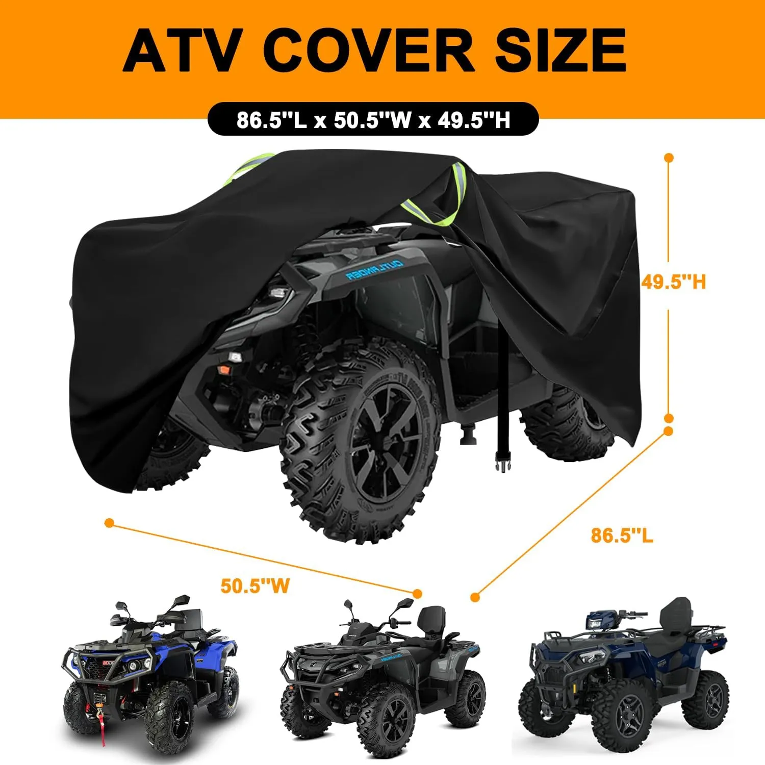 ATV Cover,Waterproof Outdoor Heavy Duty 4 Wheeler Covers,Tearproof Anti-UV 420D Polyester, Weatherproof Four Wheelers Quad Storage Cover,Fits for Polaris Honda Yamaha Kawasaki,86.5x50.5x49.5-Aibiley