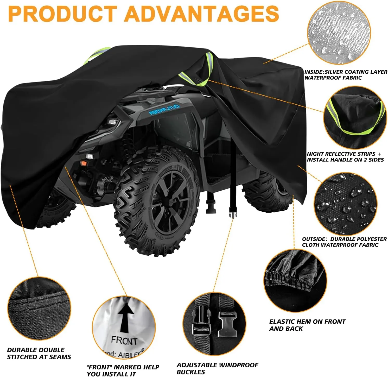 ATV Cover,Waterproof Outdoor Heavy Duty 4 Wheeler Covers,Tearproof Anti-UV 420D Polyester, Weatherproof Four Wheelers Quad Storage Cover,Fits for Polaris Honda Yamaha Kawasaki,86.5x50.5x49.5-Aibiley