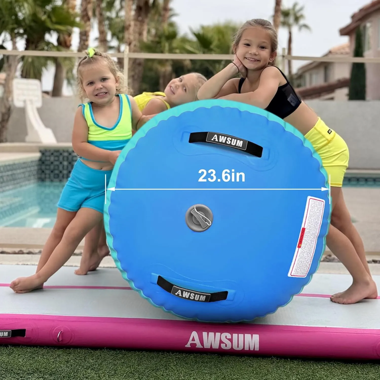 AWSUM Air Roller Gymnastics Barrel Inflatable Tumbling Mat Back Handspring Trainer for Octagon Mat Gym Home Gymnastics Equipment，No Electric Pump