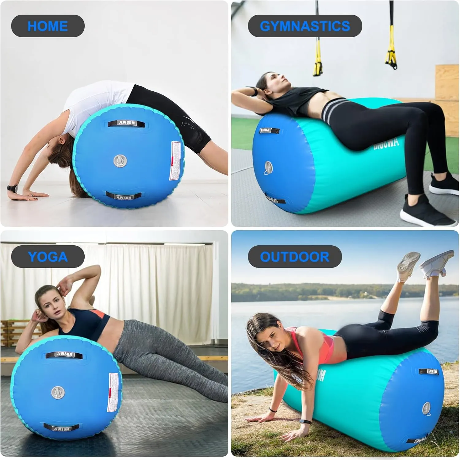 AWSUM Air Roller Gymnastics Barrel Inflatable Tumbling Mat Back Handspring Trainer for Octagon Mat Gym Home Gymnastics Equipment，No Electric Pump