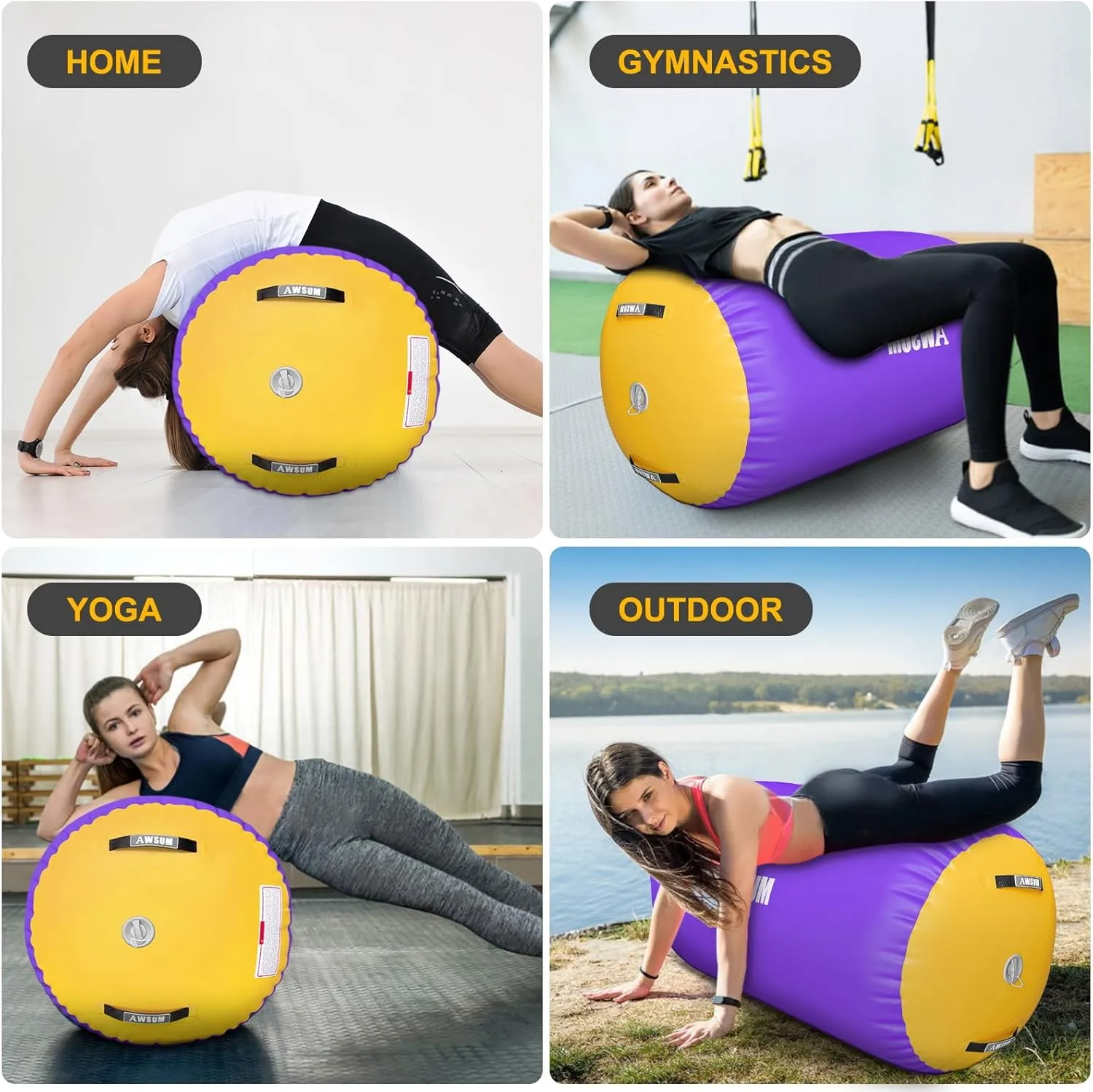 AWSUM Air Roller Gymnastics Barrel Inflatable Tumbling Mat Back Handspring Trainer for Octagon Mat Gym Home Gymnastics Equipment，No Electric Pump