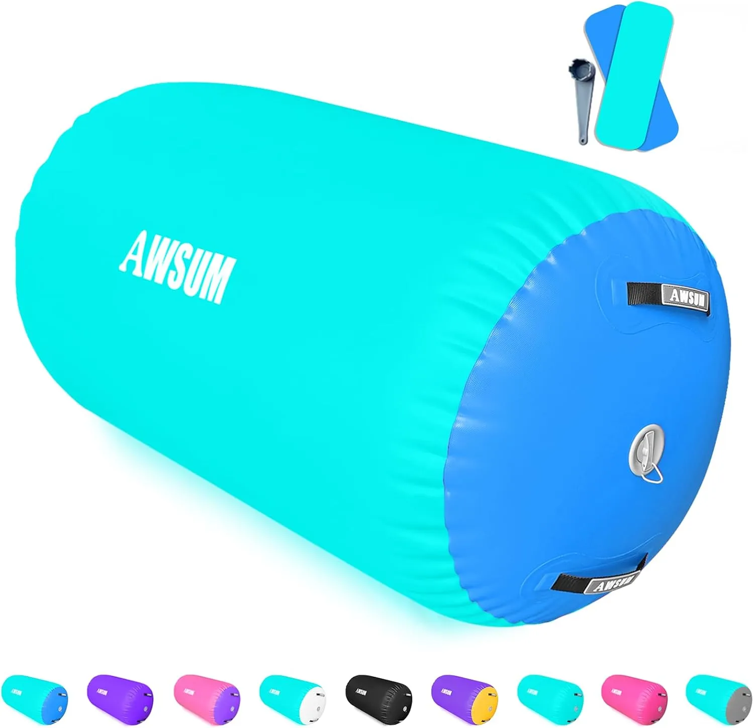 AWSUM Air Roller Gymnastics Barrel Inflatable Tumbling Mat Back Handspring Trainer for Octagon Mat Gym Home Gymnastics Equipment，No Electric Pump