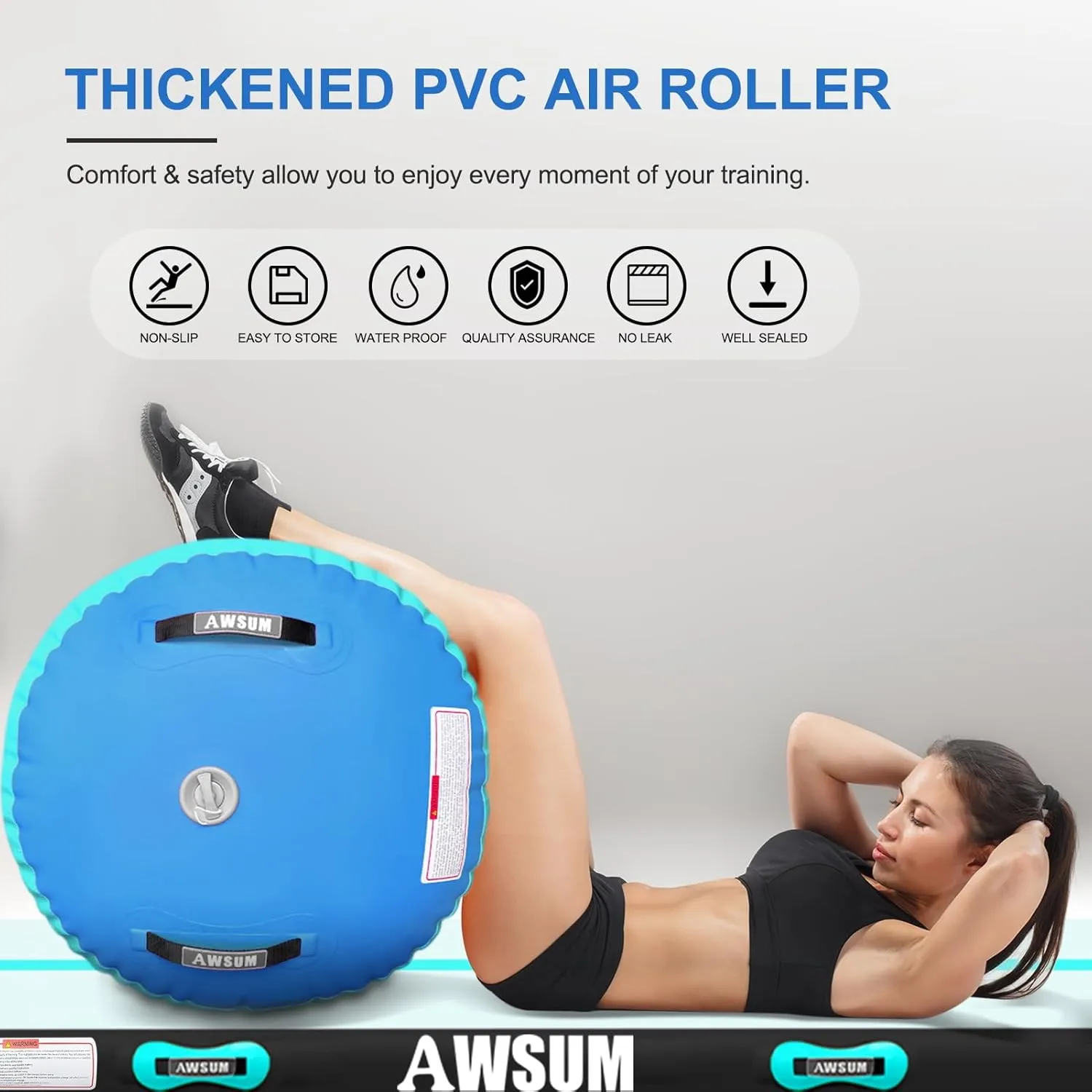 AWSUM Air Roller Gymnastics Barrel Inflatable Tumbling Mat Back Handspring Trainer for Octagon Mat Gym Home Gymnastics Equipment，No Electric Pump