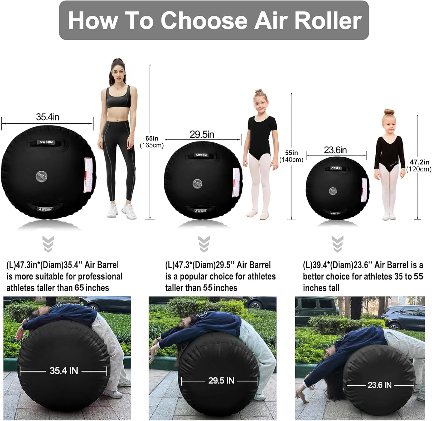 AWSUM Air Roller Gymnastics Barrel Inflatable Tumbling Mat Back Handspring Trainer for Octagon Mat Gym Home Gymnastics Equipment，No Electric Pump