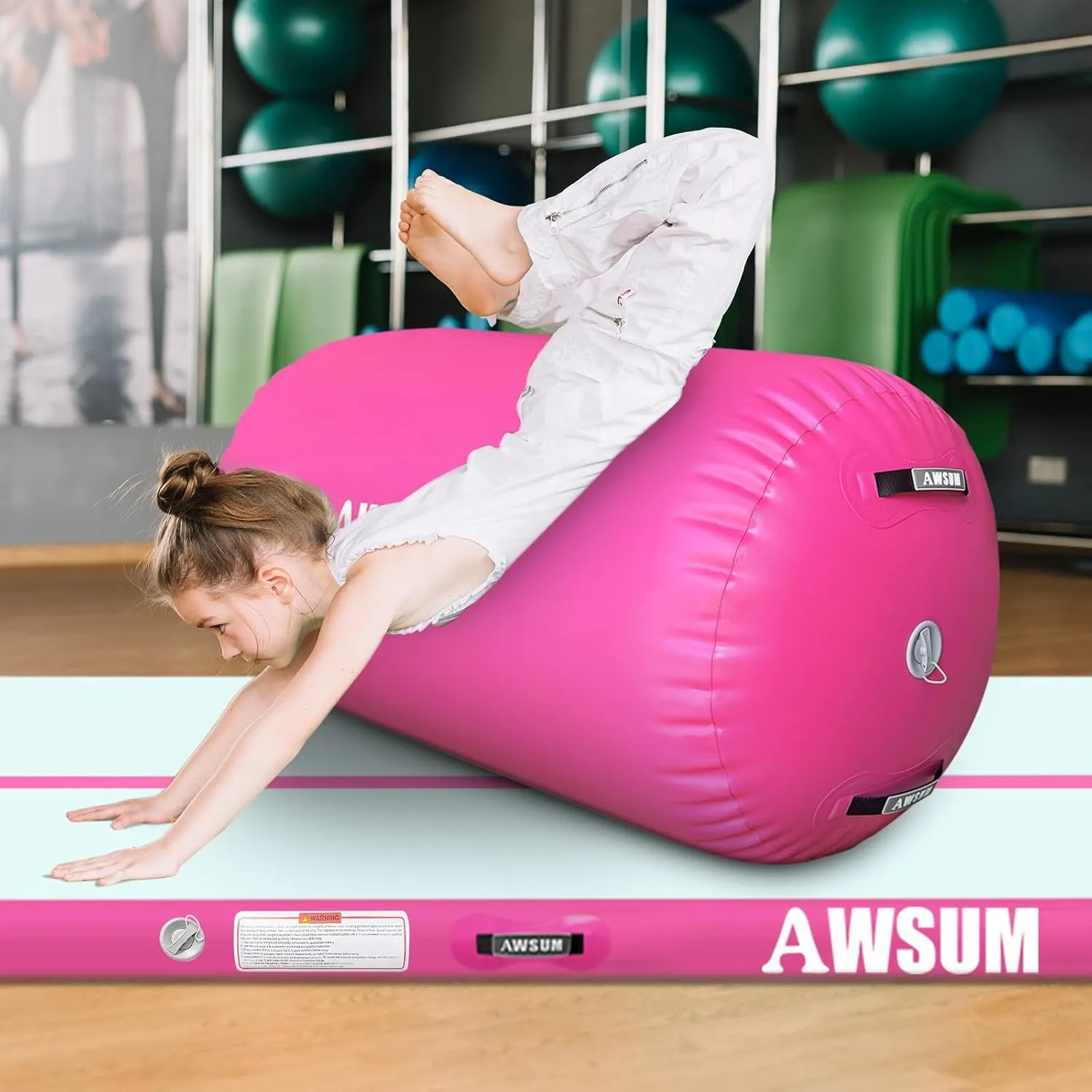 AWSUM Air Roller Gymnastics Barrel Inflatable Tumbling Mat Back Handspring Trainer for Octagon Mat Gym Home Gymnastics Equipment，No Electric Pump