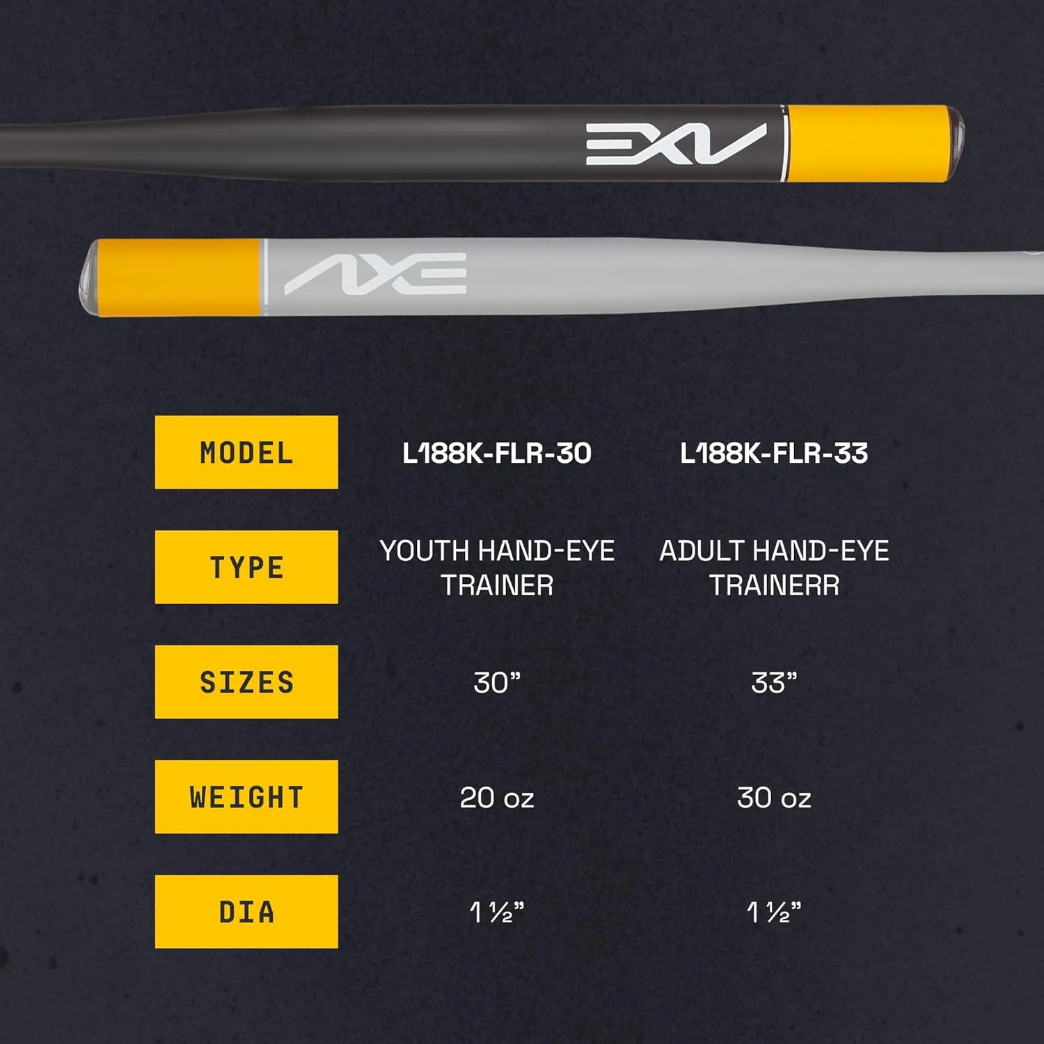 Axe | Hand-Eye Trainer | Skinny Barrel Baseball & Softball Bat | Pro Flared Handle