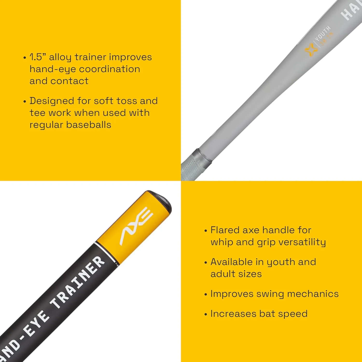 Axe | Hand-Eye Trainer | Skinny Barrel Baseball & Softball Bat | Pro Flared Handle