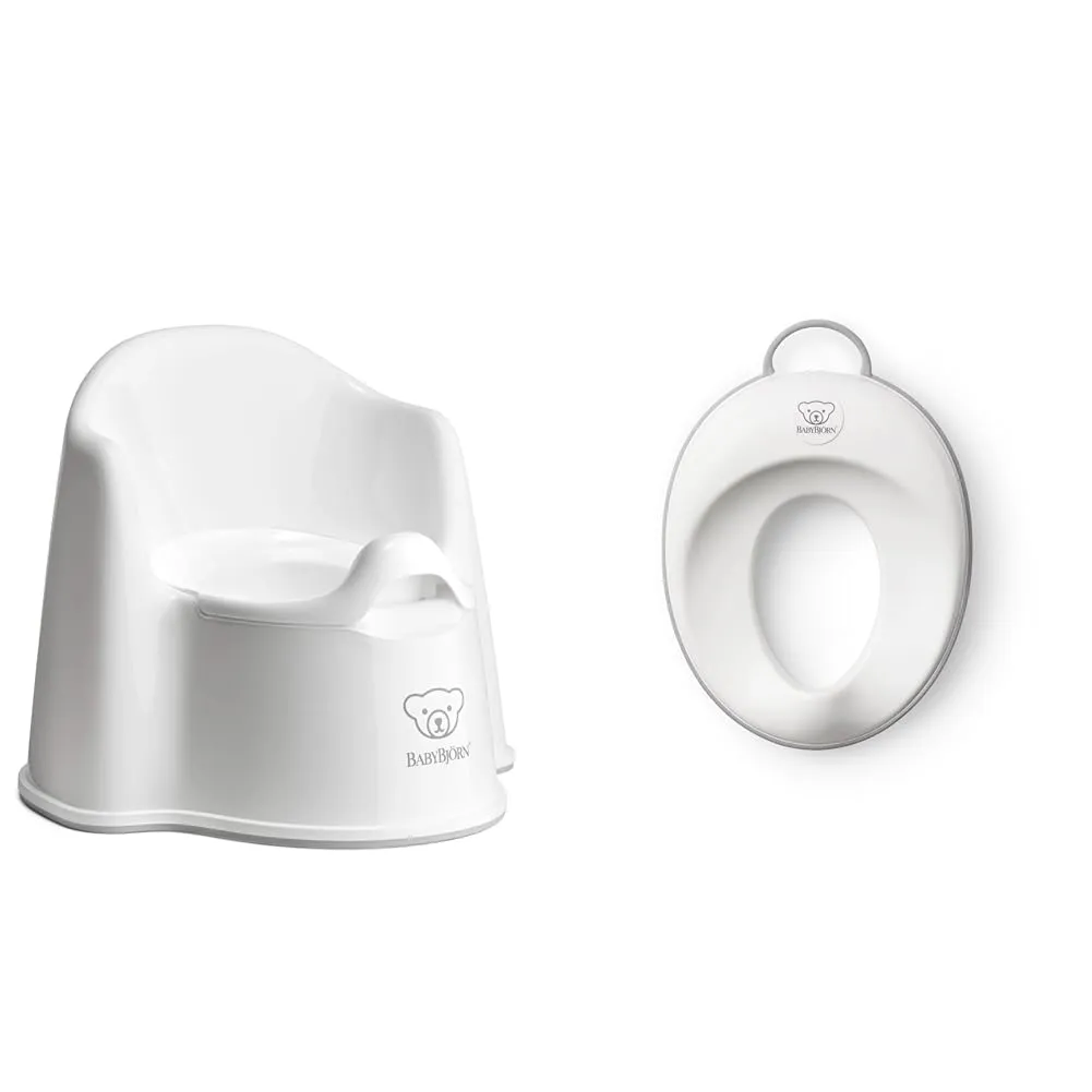 BabyBjörn Potty Chair, White/Gray & Toilet Trainer, White/Gray, 1 Count (Pack of 1)