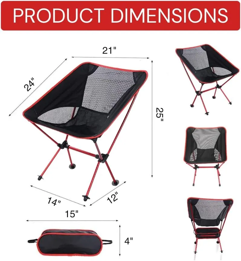 Backpacking Chair - Lightweight & Collapsible Chair for Camping, Hiking & Travel - Small Folding Chair with Anti-Slip Feet - Compact & Durable Chairs for Outside, Easy Setup Anywhere