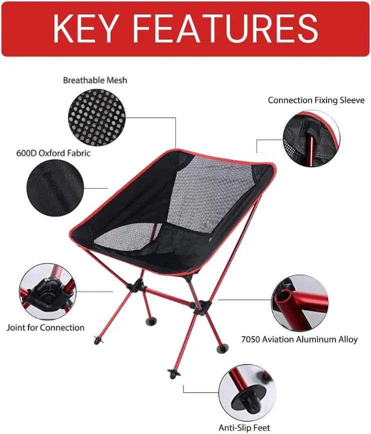 Backpacking Chair - Lightweight & Collapsible Chair for Camping, Hiking & Travel - Small Folding Chair with Anti-Slip Feet - Compact & Durable Chairs for Outside, Easy Setup Anywhere
