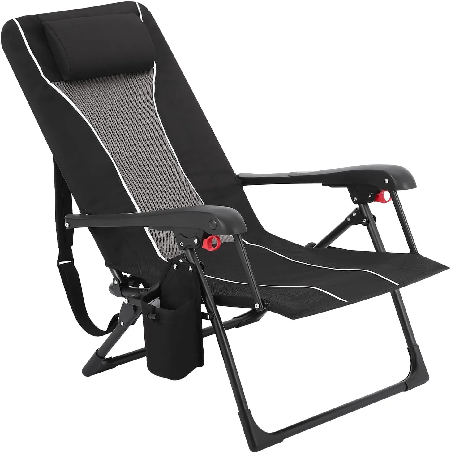 Beach Chair with Folding Design for Adults, Portable Outdoor Camping Recliner, High Back with Hard Armrest, Sun Lounger for Patio and Garden, 330lb Capacity