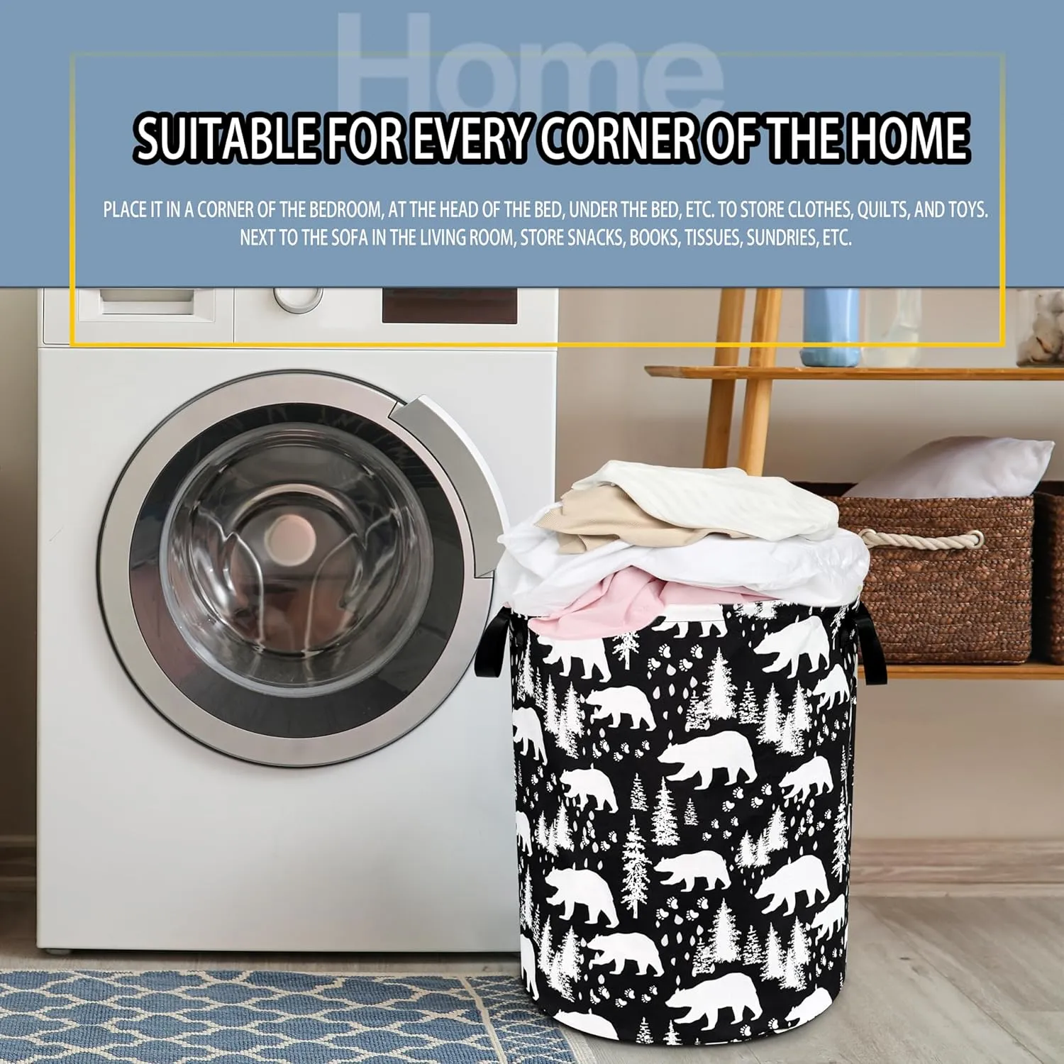 Bear Laundry Basket Forest Bear Paw Foldable Oxford Cloth Funny Tote Bag Laundry Hamper Clothes Storage Bucket Toy Organizer For Bathroom/Laundry Storage/Bedroom 18.9x16.5 Inch