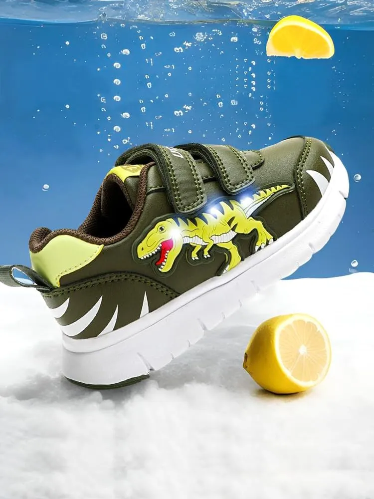 Boys Girls Cartoon Light up Shoes Children Dinosaur Sparkling Sneakers Sport Trainer for Little Kids Toddlers