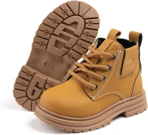 Boys Girls High Top Combat Ankle Boots Kids Waterproof PU Leather Fall Boots Winter Warm Snow Outdoor Hiking Shoes Toddler Non Slip Texture Soft Durable Walking Boot