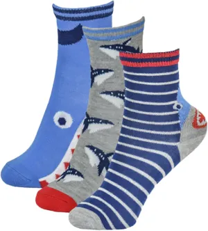 Boys Socks Dinosaur Shark Pack of 3 Trainer - Socks AZ137 Shark 3 Pack 7-10