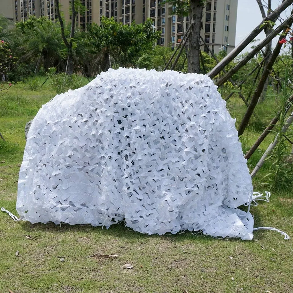 Camouflage Netting, UV Resistant Shade Camo Netting Blinds Outdoor Jungle Camping Military Hunting Shooting Army Mesh Nets Lightweight Durable Sunscreen Nets - White