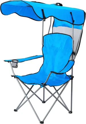 Camping Chair with Canopy Shade,Portable Folding Camping Recliner,Beach Chair for Adults with Mesh Backrest, Cup Holder, and Pocket for Camping, Fishing, Beach, and Sports,350LB Max Support