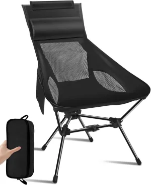 Camping Chairs, Portable Camping Chair with Storage Bag, Camp Chair for Outside Camping, Hiking, Travel, Beach and Sports, Black