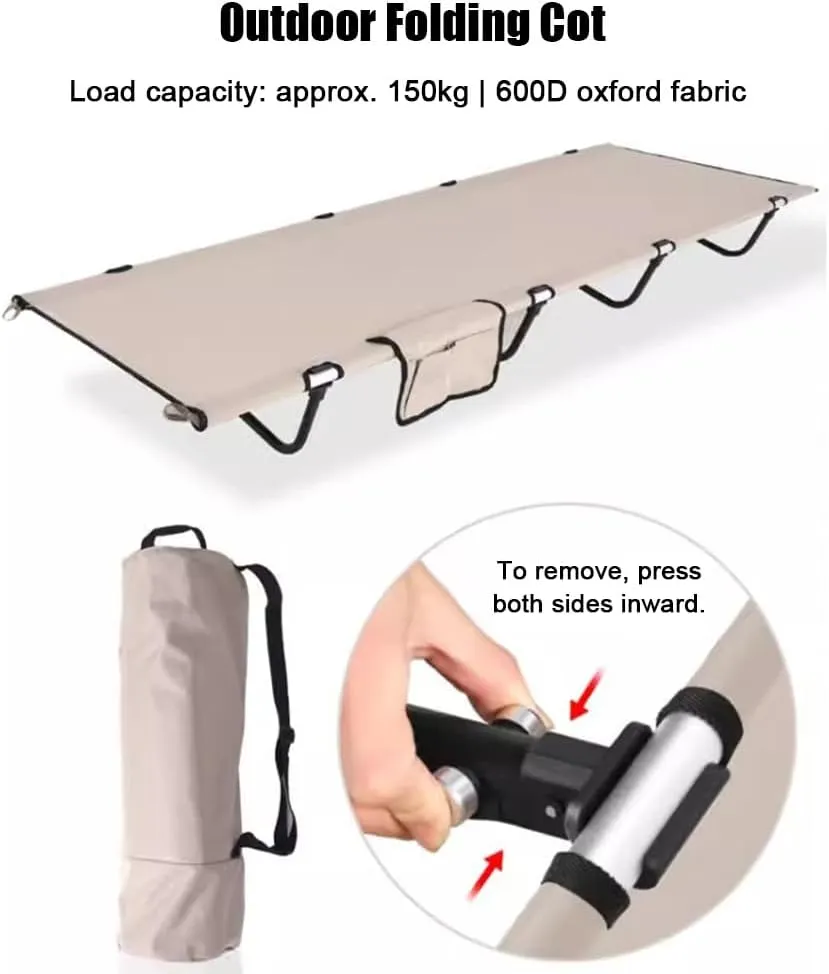 Camping Cot, Cots for Sleeping Camping Bed Folding Cot 150kg(Max Load) Double Layer Oxford Heavy Duty with Carry Bag(Black)