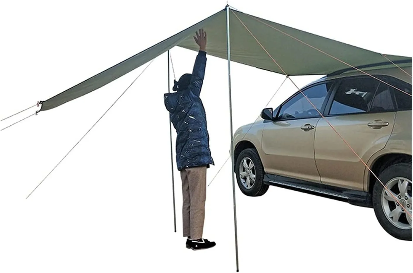 Car Camping Sun Shelter, SUV Car Waterproof Tent Canopy, Oxford Cloth Car Side Camping Shelter Shade for Beach Camping Picnic Hiking Outdoor Whole Family (Size : L)