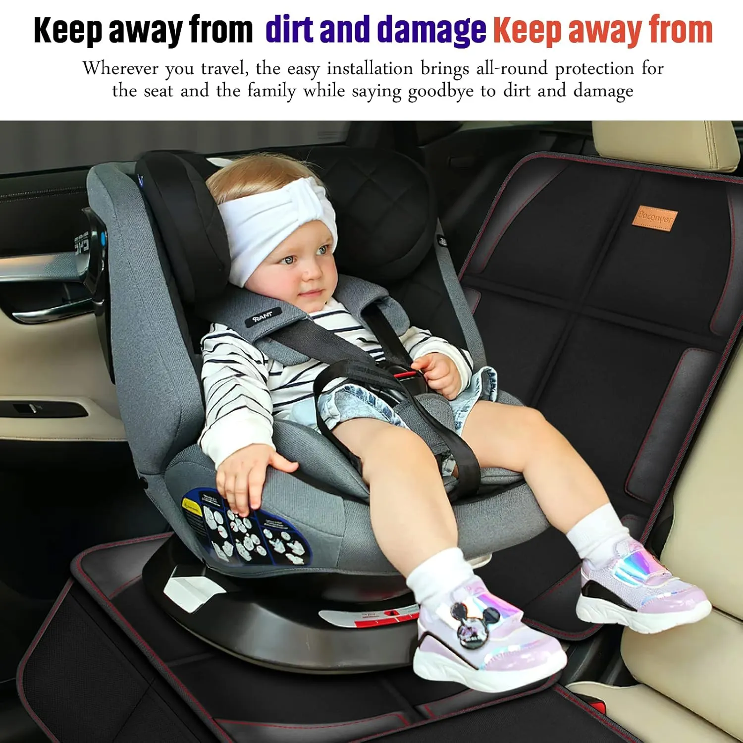 Car Seat Protector, 2 Pack of Seat Protectors, Thickest Padded 600D Fabric Padding, Waterproof, Durable, Anti Slip Backing, Child Seat Protection, Suitable for Babies, Toddlers, Children（Black 2）