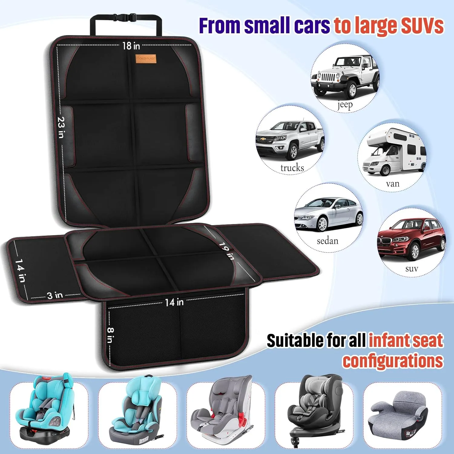 Car Seat Protector, 2 Pack of Seat Protectors, Thickest Padded 600D Fabric Padding, Waterproof, Durable, Anti Slip Backing, Child Seat Protection, Suitable for Babies, Toddlers, Children（Black 2）