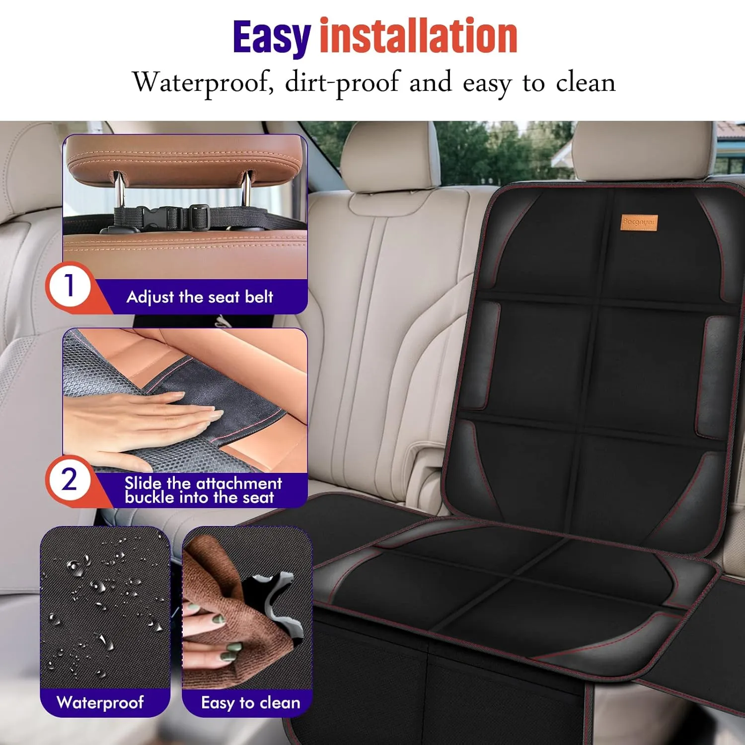 Car Seat Protector, 2 Pack of Seat Protectors, Thickest Padded 600D Fabric Padding, Waterproof, Durable, Anti Slip Backing, Child Seat Protection, Suitable for Babies, Toddlers, Children（Black 2）