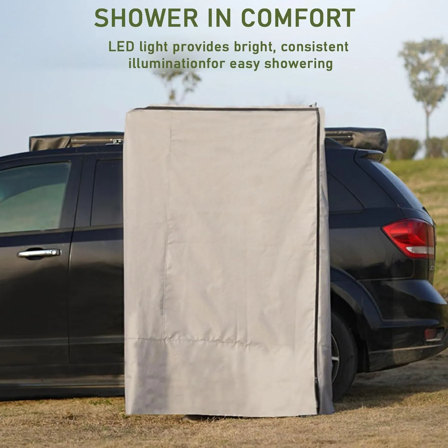 Car Side Shower Tent Shower Awning with Roof, SUV Truck Tent for Camping Privacy Shelters, Vehicle Awning Shower Room, Portable Shower Tent for Camping,120x120x200cm